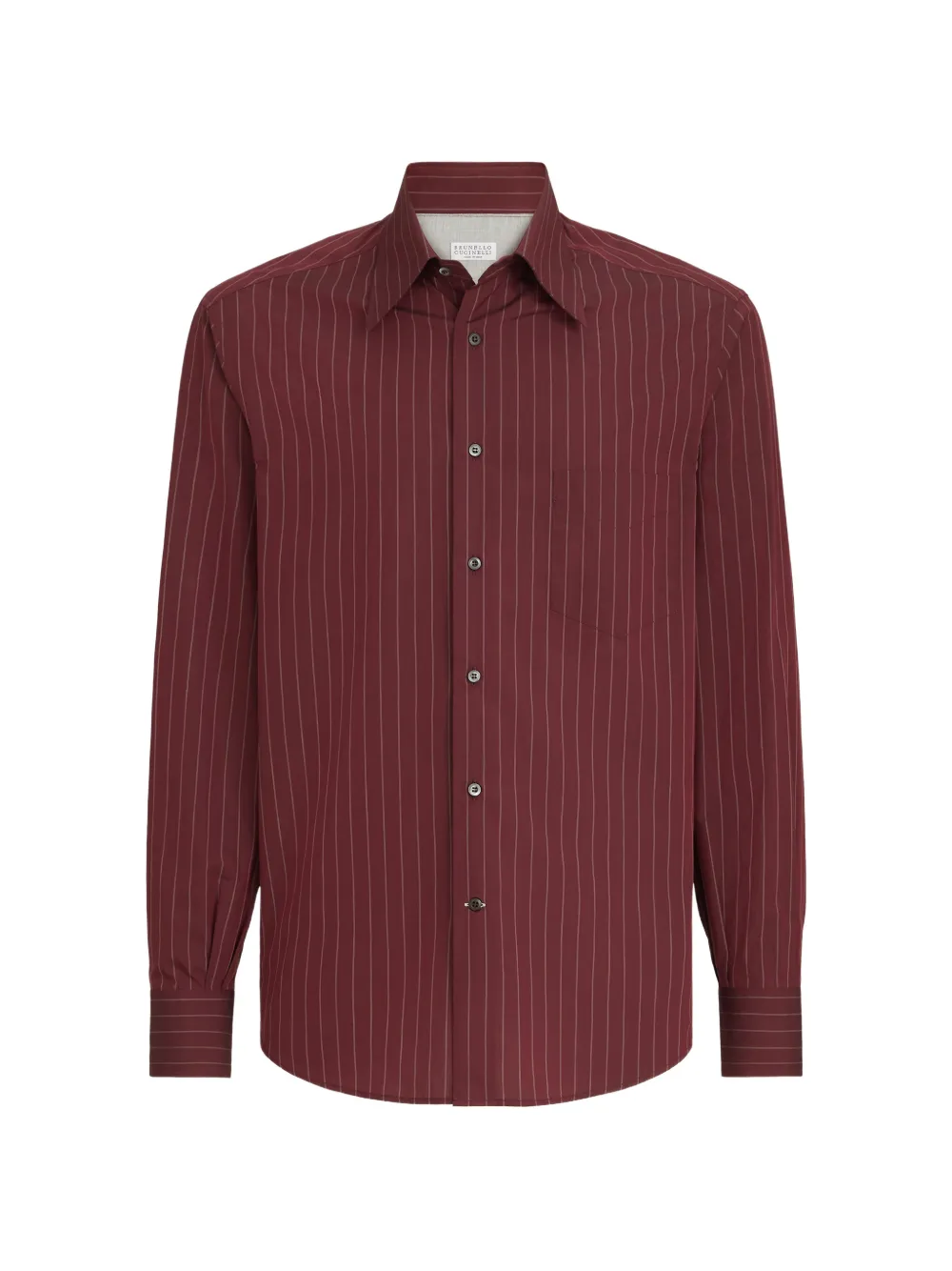 Brunello Cucinelli Double Pinstripe Cotton Overshirt With Italian Collar And Chest Pocket In Red