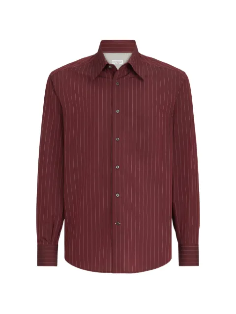 Brunello Cucinelli sobrecamisa a rayas diplomáticas con cuello italiano y bolsillo en el pecho