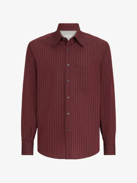 Brunello Cucinelli double pinstripe cotton overshirt with Italian collar and chest pocket