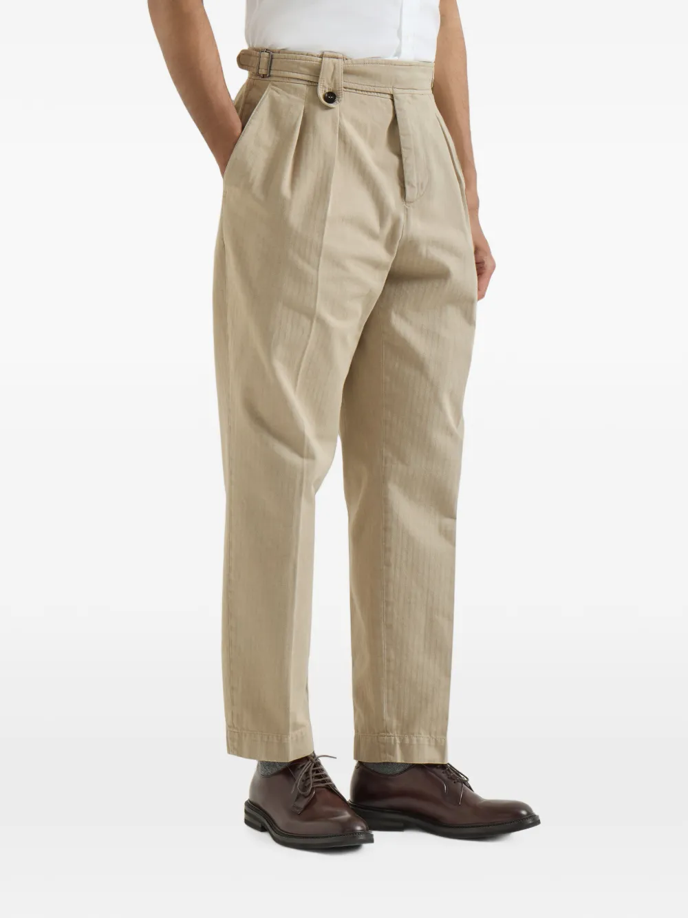 Brunello Cucinelli Katoenen-chevron broek met dubbele plooien Beige