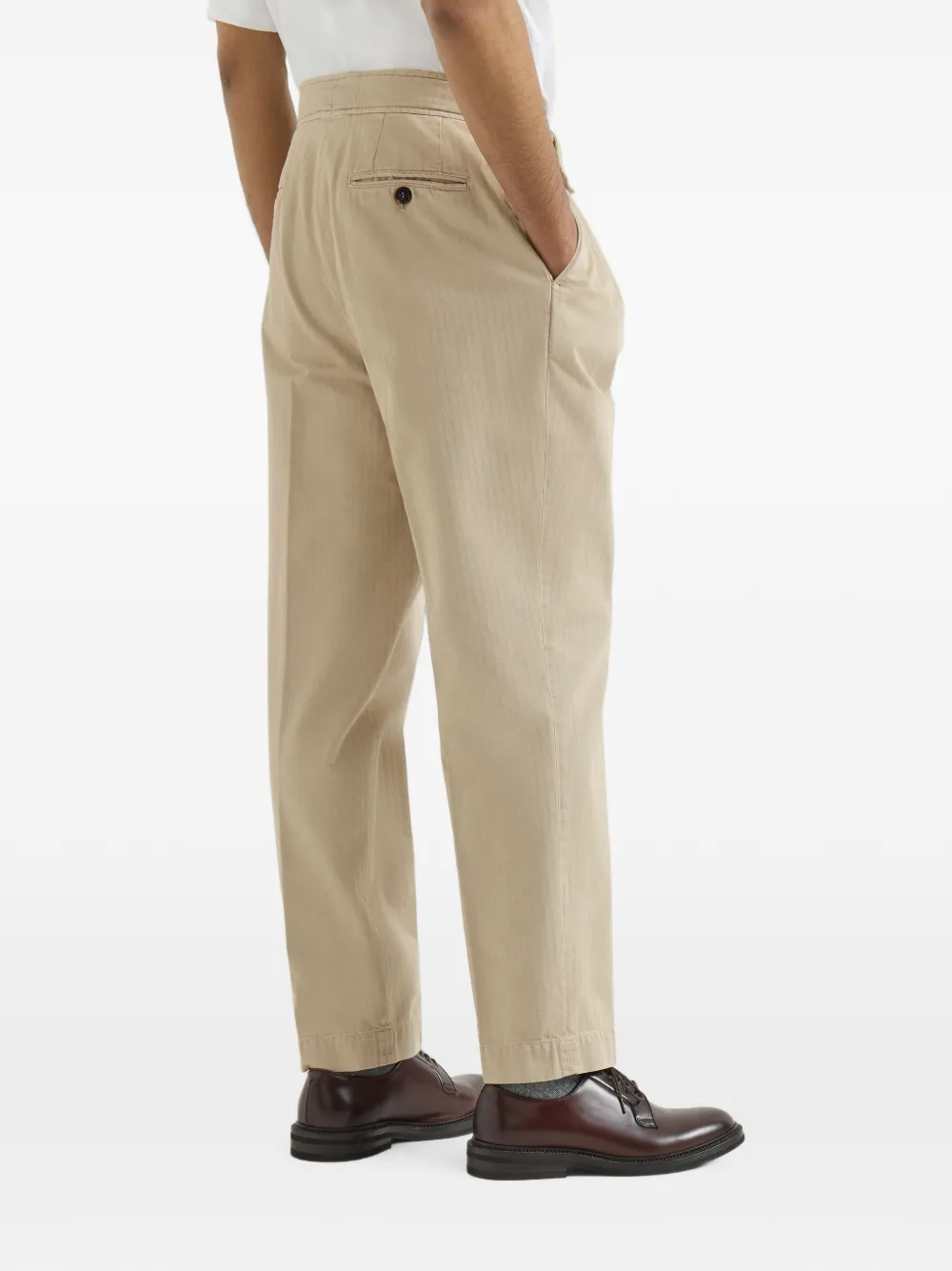 Brunello Cucinelli Katoenen-chevron broek met dubbele plooien Beige