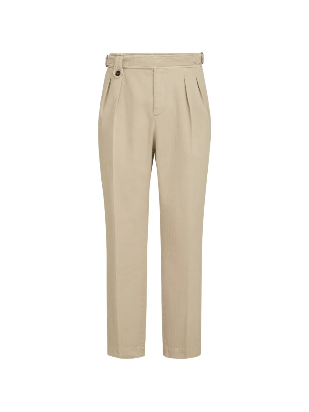 Brunello Cucinelli Cotton Chevron Trousers With Double Pleats And Waist Tabs In Neutrals