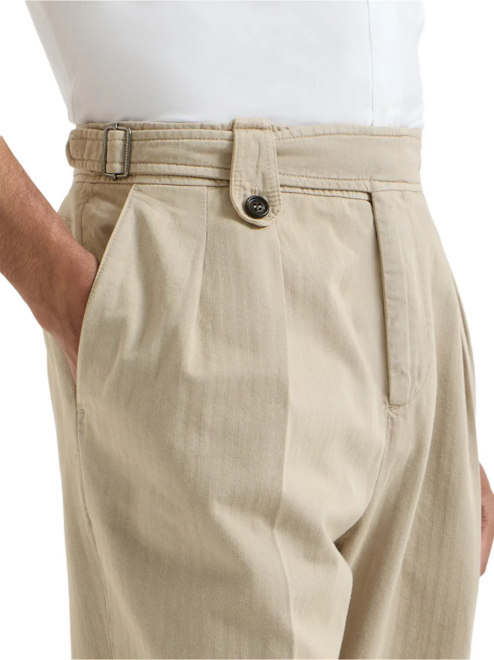Brunello Cucinelli Katoenen-chevron broek met dubbele plooien Beige