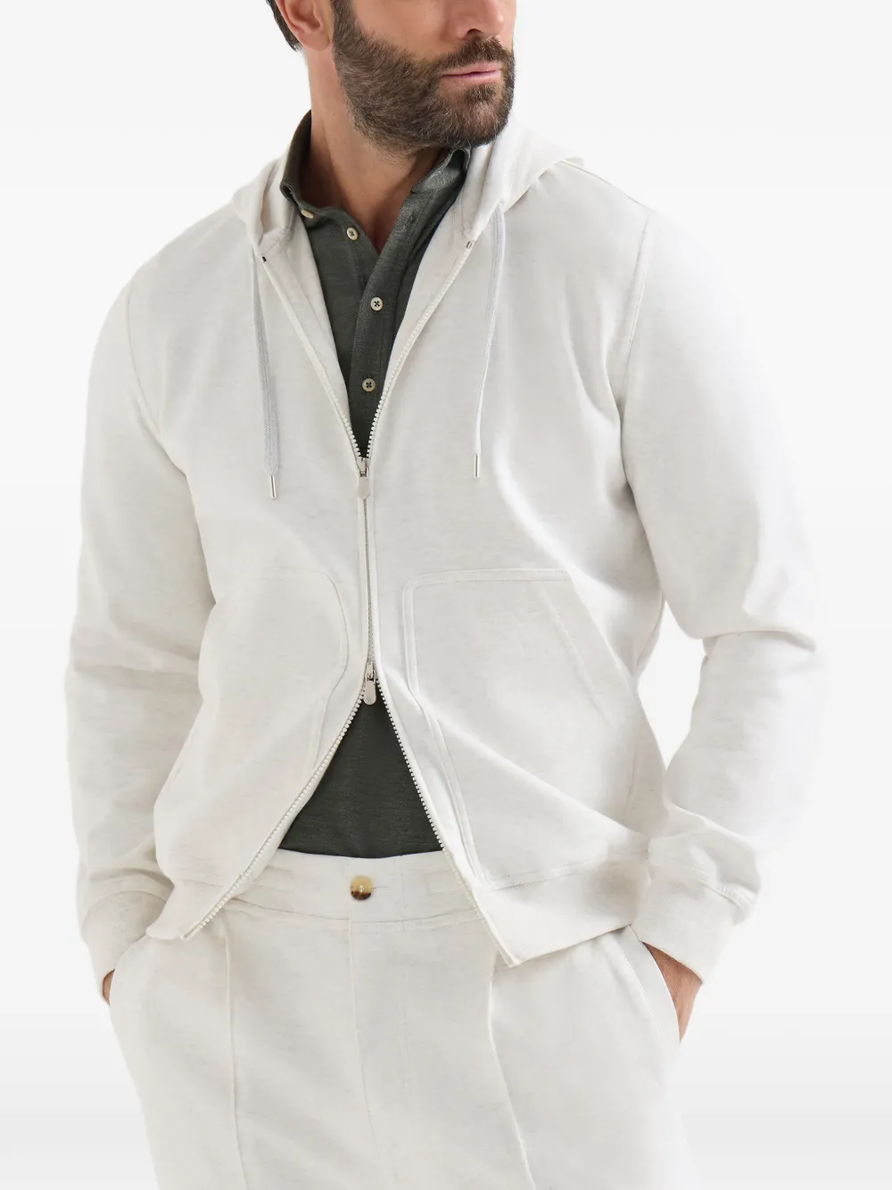 Brunello Cucinelli Techno sweater met capuchon en rits Grijs