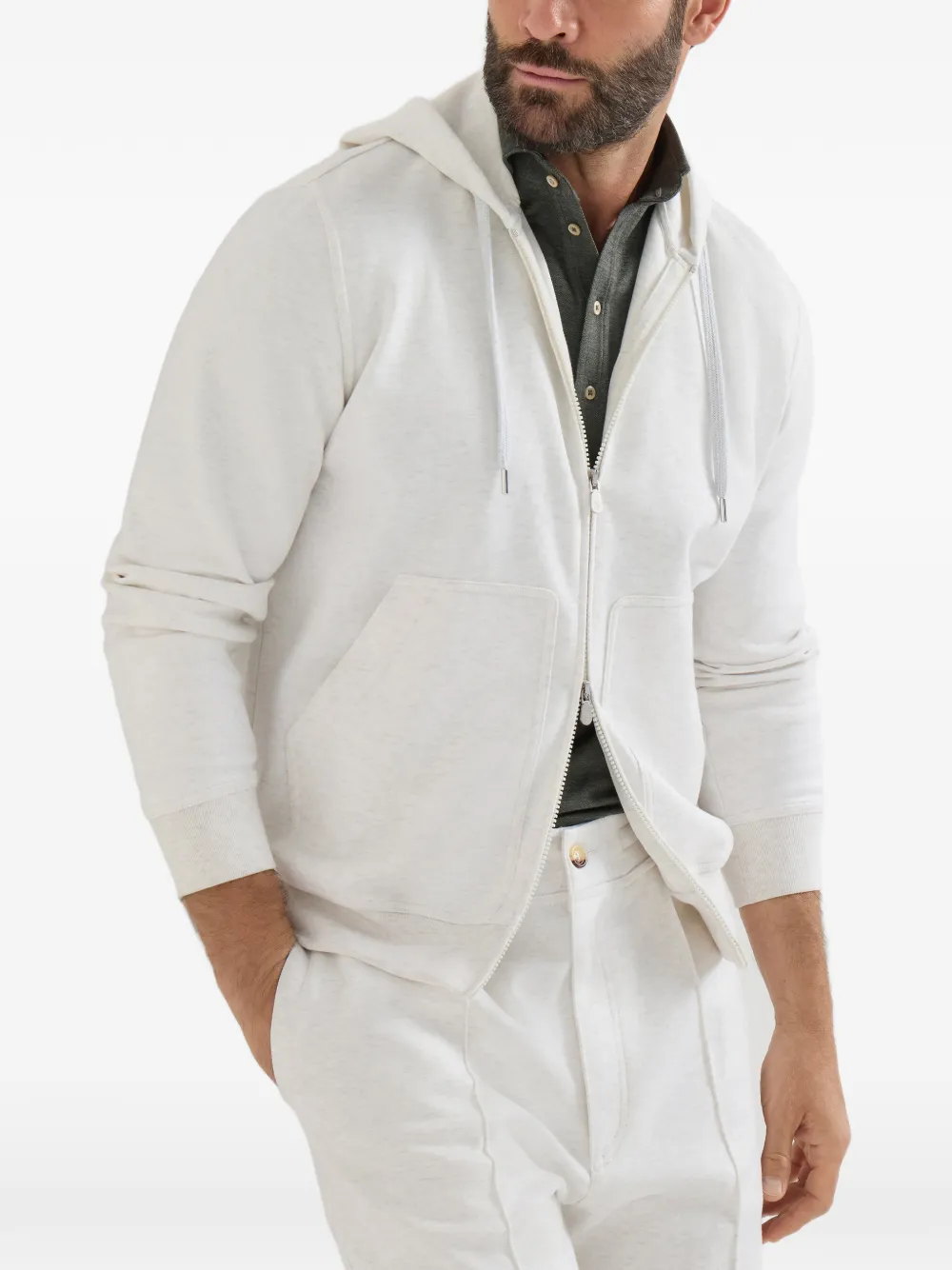 Brunello Cucinelli Techno sweater met capuchon en rits Grijs