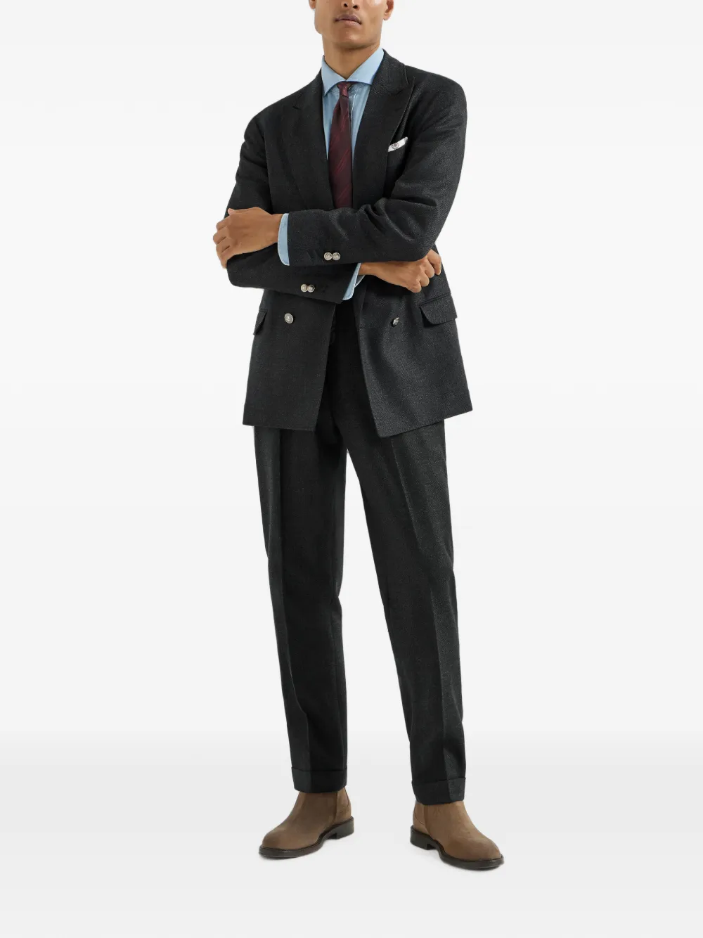 Brunello Cucinelli Mouliné twill plooibroek van scheerwol Grijs