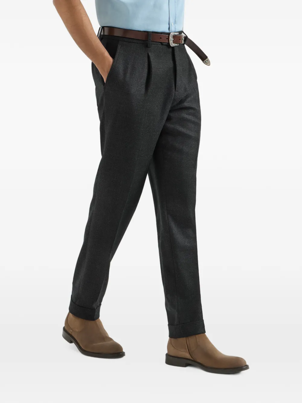 Brunello Cucinelli Mouliné twill plooibroek van scheerwol Grijs