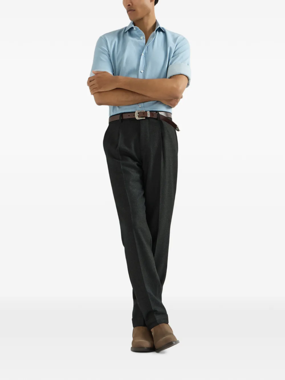 Brunello Cucinelli Mouliné twill plooibroek van scheerwol Grijs