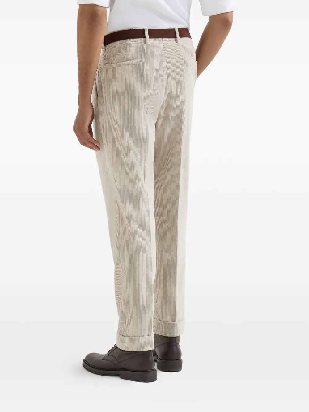 Brunello Cucinelli Katoenen ribfluwelen plooibroek met geverfd effect Beige
