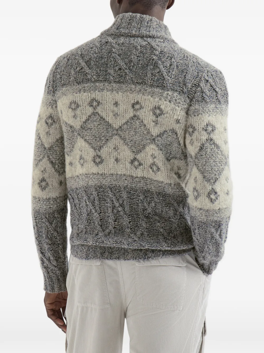 Brunello Cucinelli Kabelgebreid intarsia vest Grijs