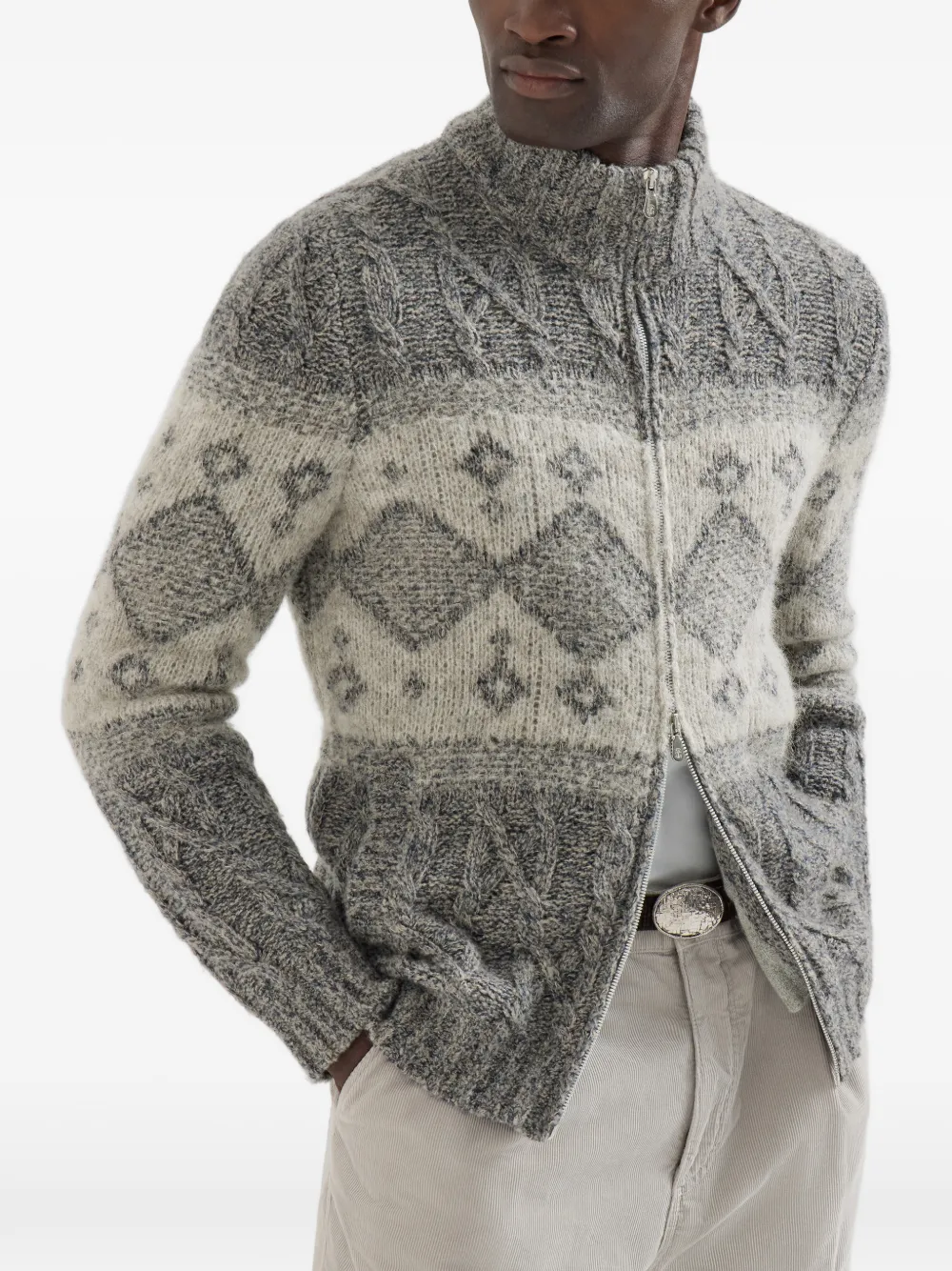 Brunello Cucinelli Kabelgebreid intarsia vest Grijs