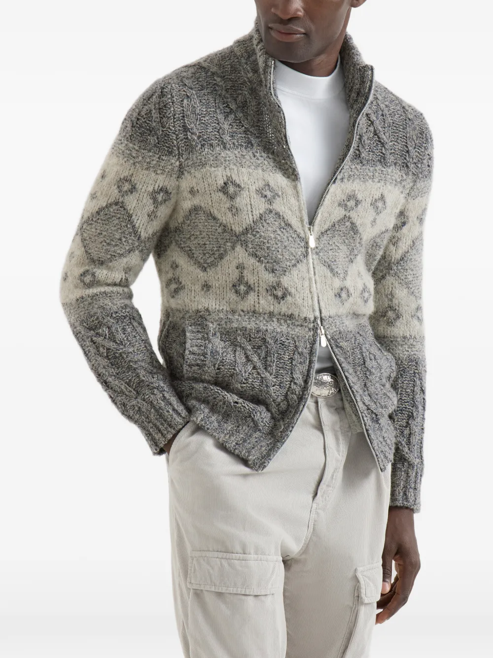 Brunello Cucinelli Kabelgebreid intarsia vest Grijs