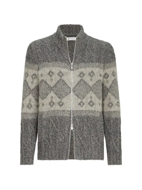 Brunello Cucinelli Cardigan in lana vergine, seta e cashmere con intarsio