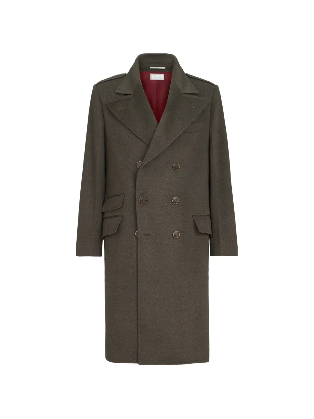 Brunello Cucinelli lightweight virgin-wool cloth one-and-a half breasted coat with peak-lapels - Verde