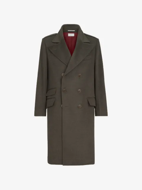 Brunello Cucinelli lightweight virgin-wool cloth one-and-a half breasted coat with peak-lapels
