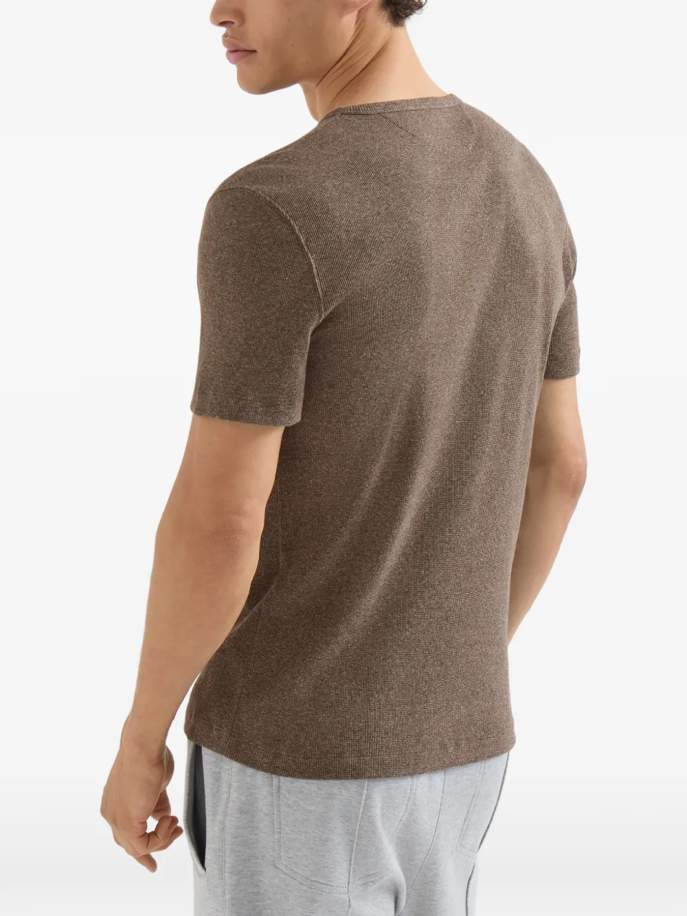 Brunello Cucinelli Katoenen jersey geribbeld T-shirt met ronde hals en denim-effect Bruin