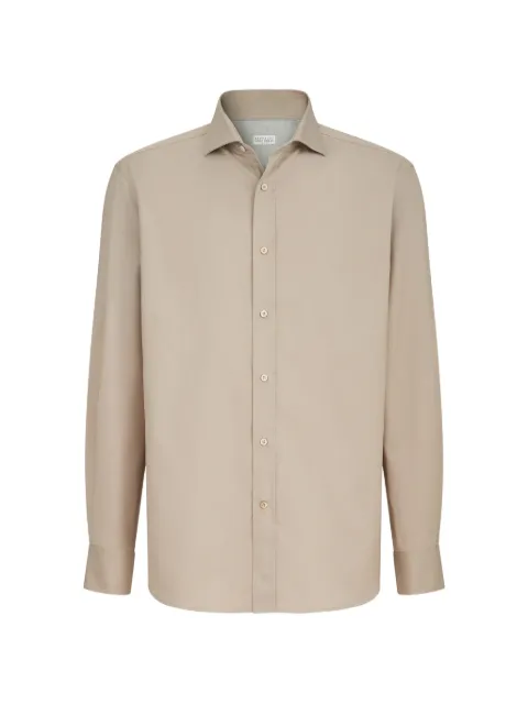 Brunello Cucinelli Camicia in twill tinto in capo con colletto ampio