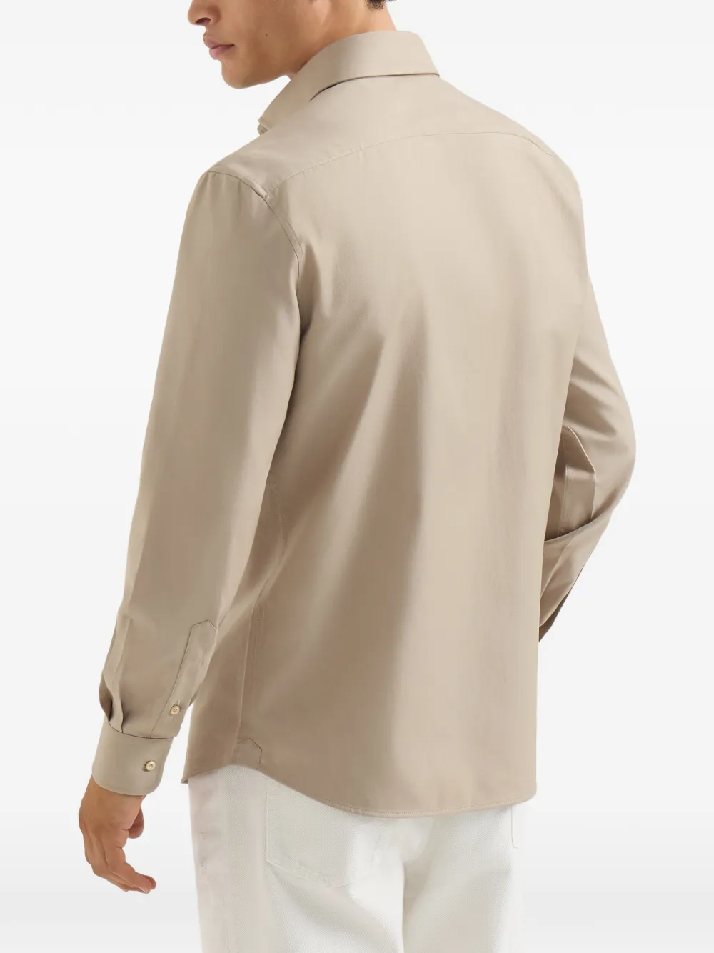 Brunello Cucinelli Geverfd twill overhemd met gespreide kraag Beige