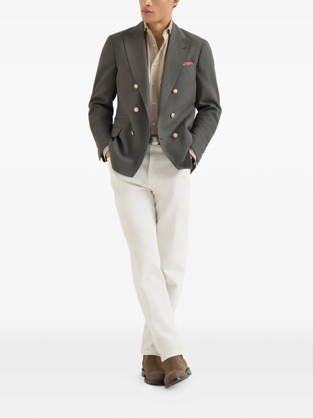Brunello Cucinelli Geverfd twill overhemd met gespreide kraag Beige