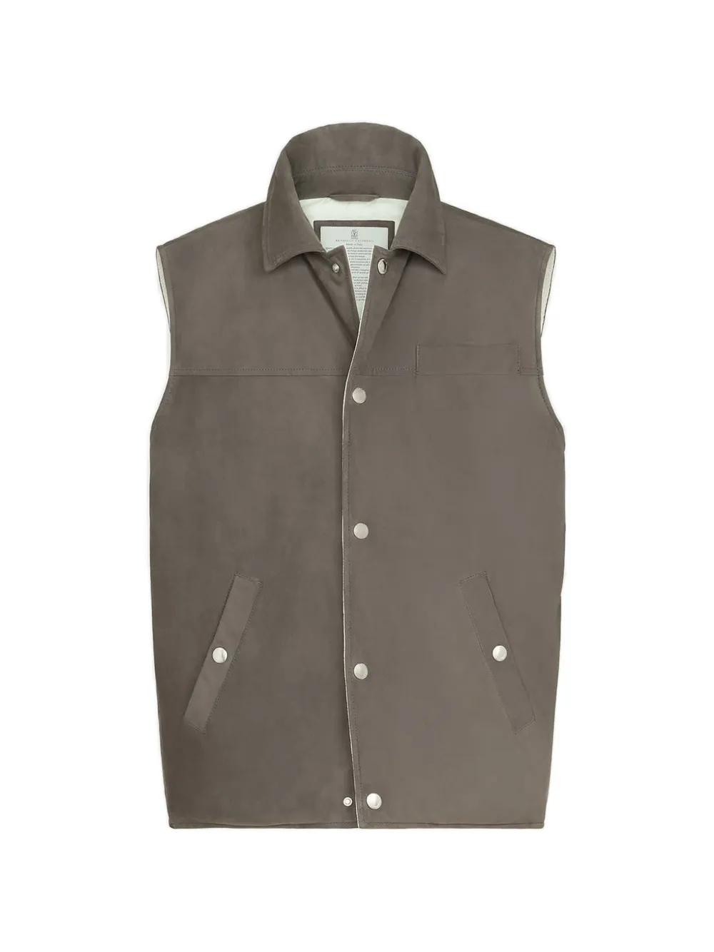 Brunello Cucinelli Gilet in pelle scamosciata con colletto stile camicia - Grigio
