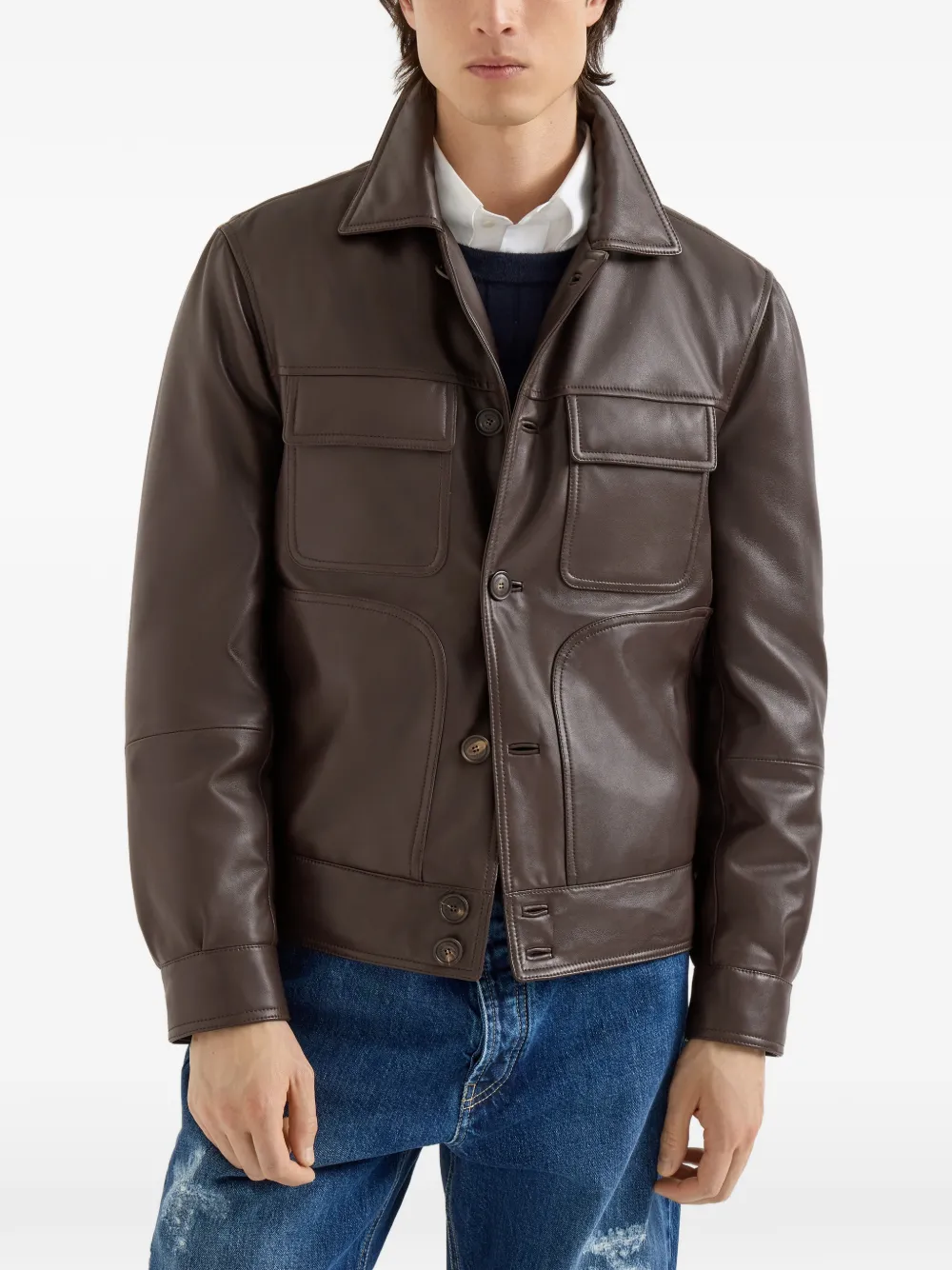 Brunello Cucinelli Nappa leren jack met Thermore vulling Bruin