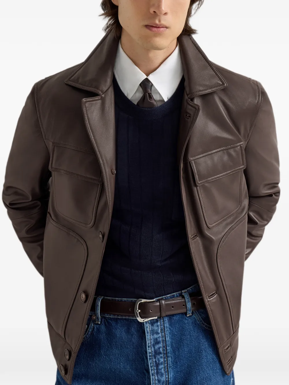 Brunello Cucinelli Nappa leren jack met Thermore vulling Bruin