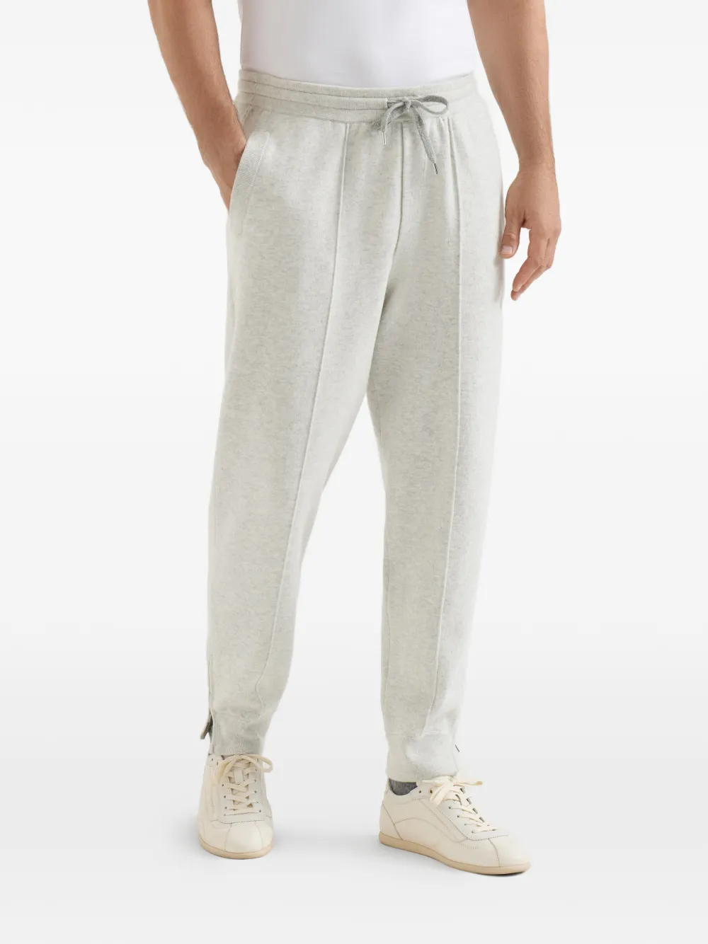  Brunello Cucinelli Cashmere Double-knit Trousers With Crête-detail And Elasticated Zipper Cuffs - Gris 
