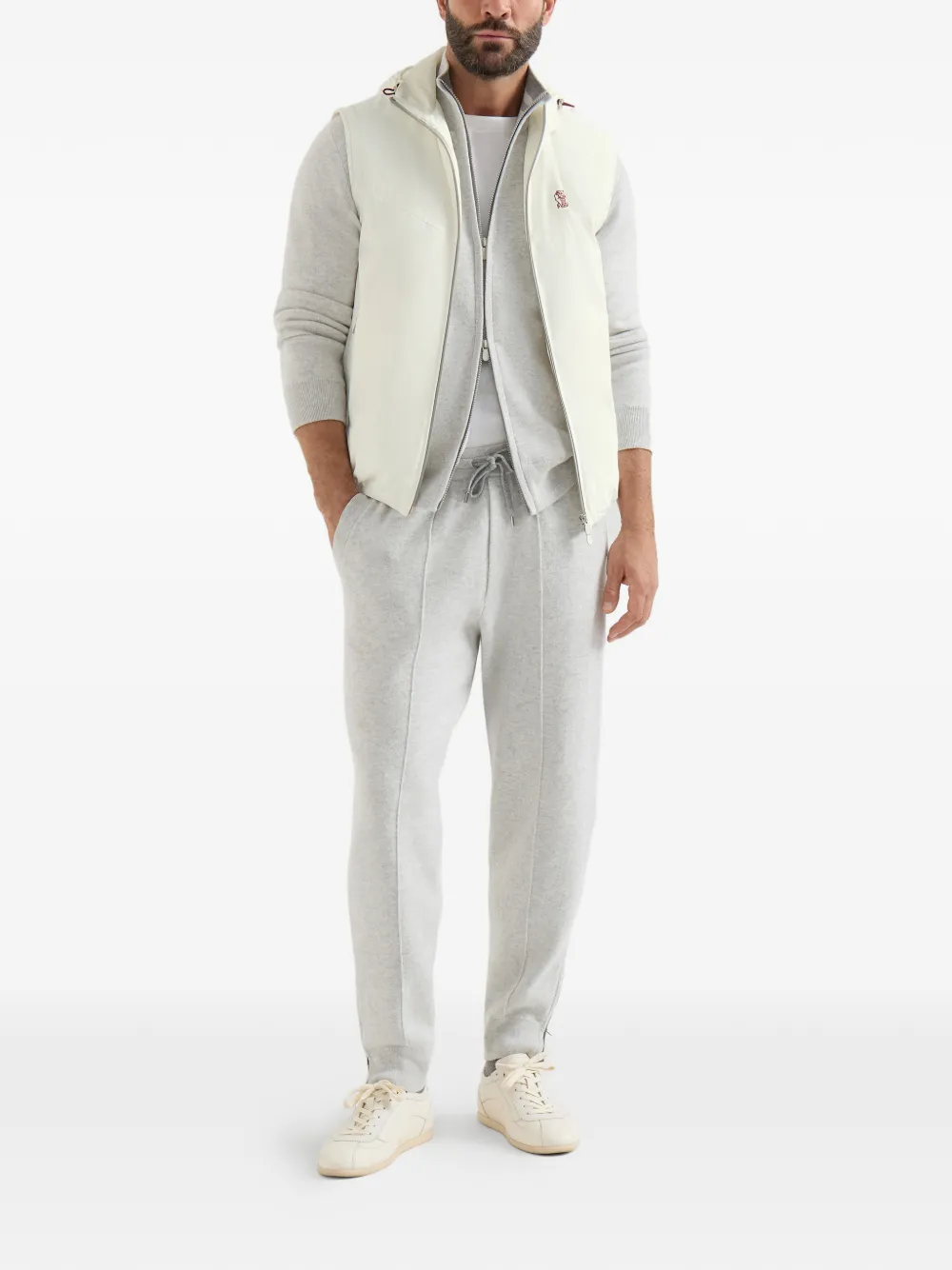  Brunello Cucinelli Cashmere Double-knit Trousers With Crête-detail And Elasticated Zipper Cuffs - Gris 