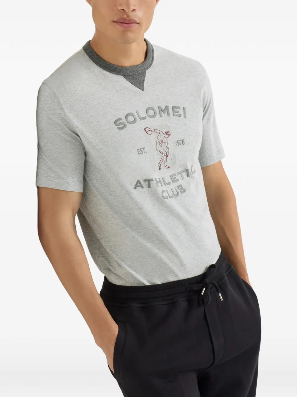 Brunello Cucinelli Jersey katoenen T-shirt met ronde hals en print Grijs