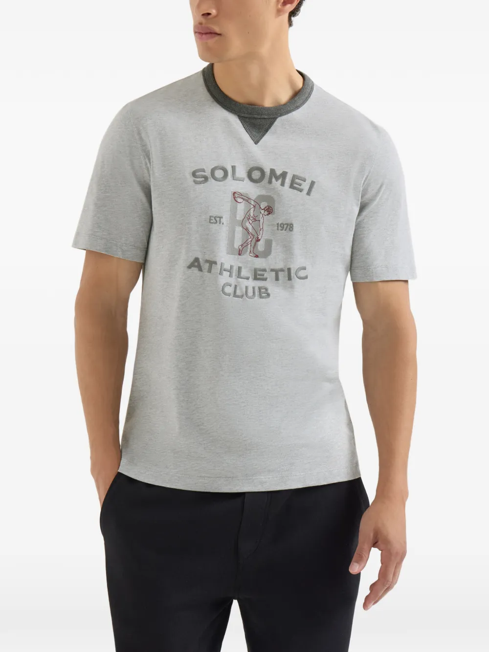 Brunello Cucinelli Jersey katoenen T-shirt met ronde hals en print Grijs