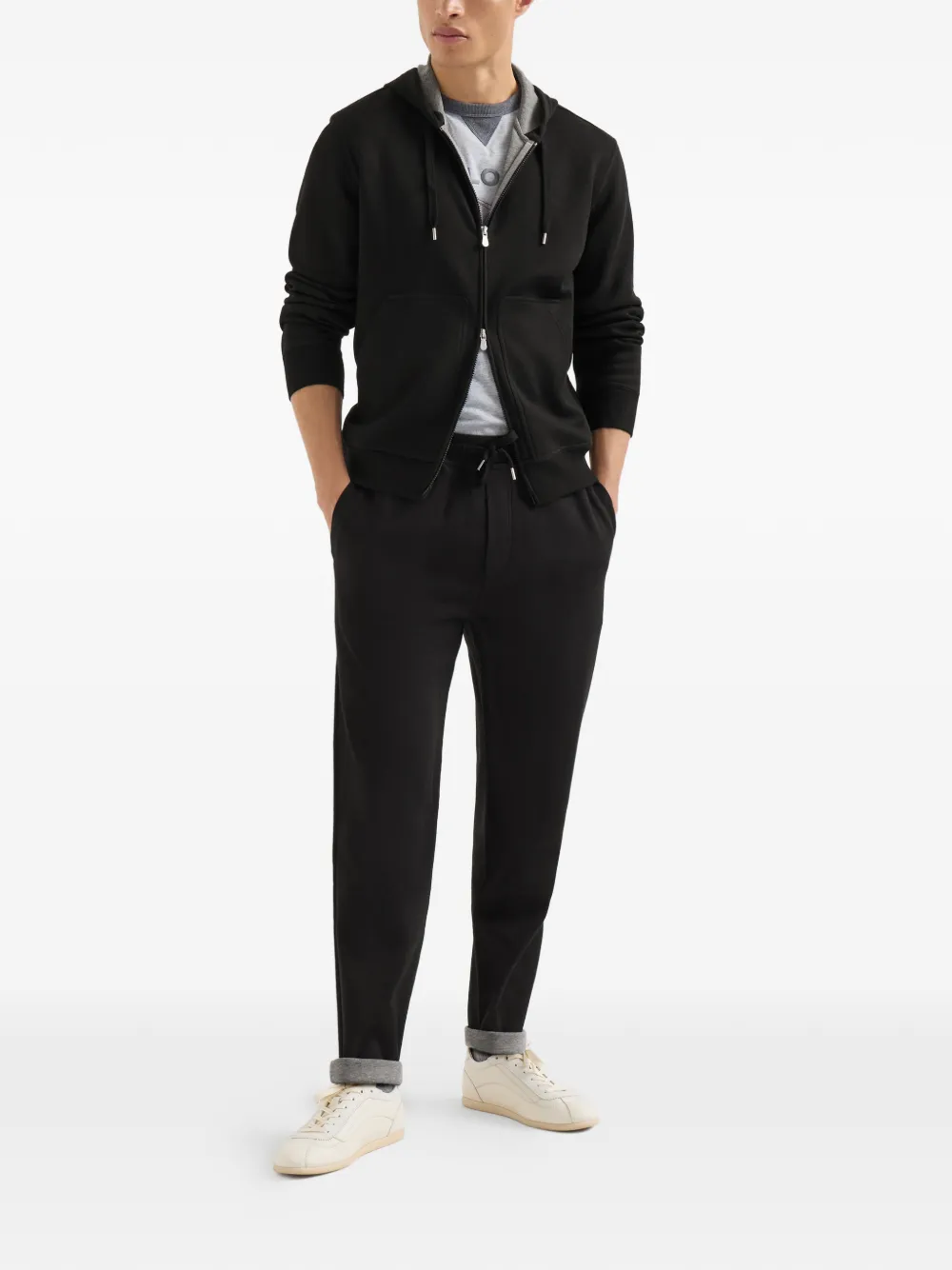 Brunello Cucinelli Jersey katoenen T-shirt met ronde hals en print Grijs