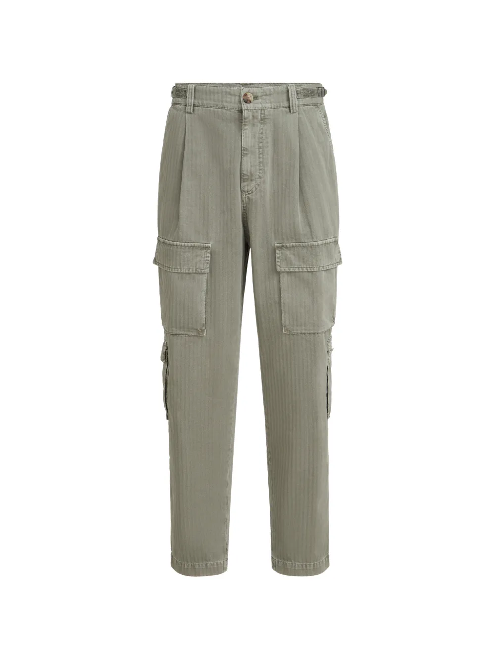 Brunello Cucinelli Cotton Chevron Trousers With Cargo Pockets And Waist Tabs In Green