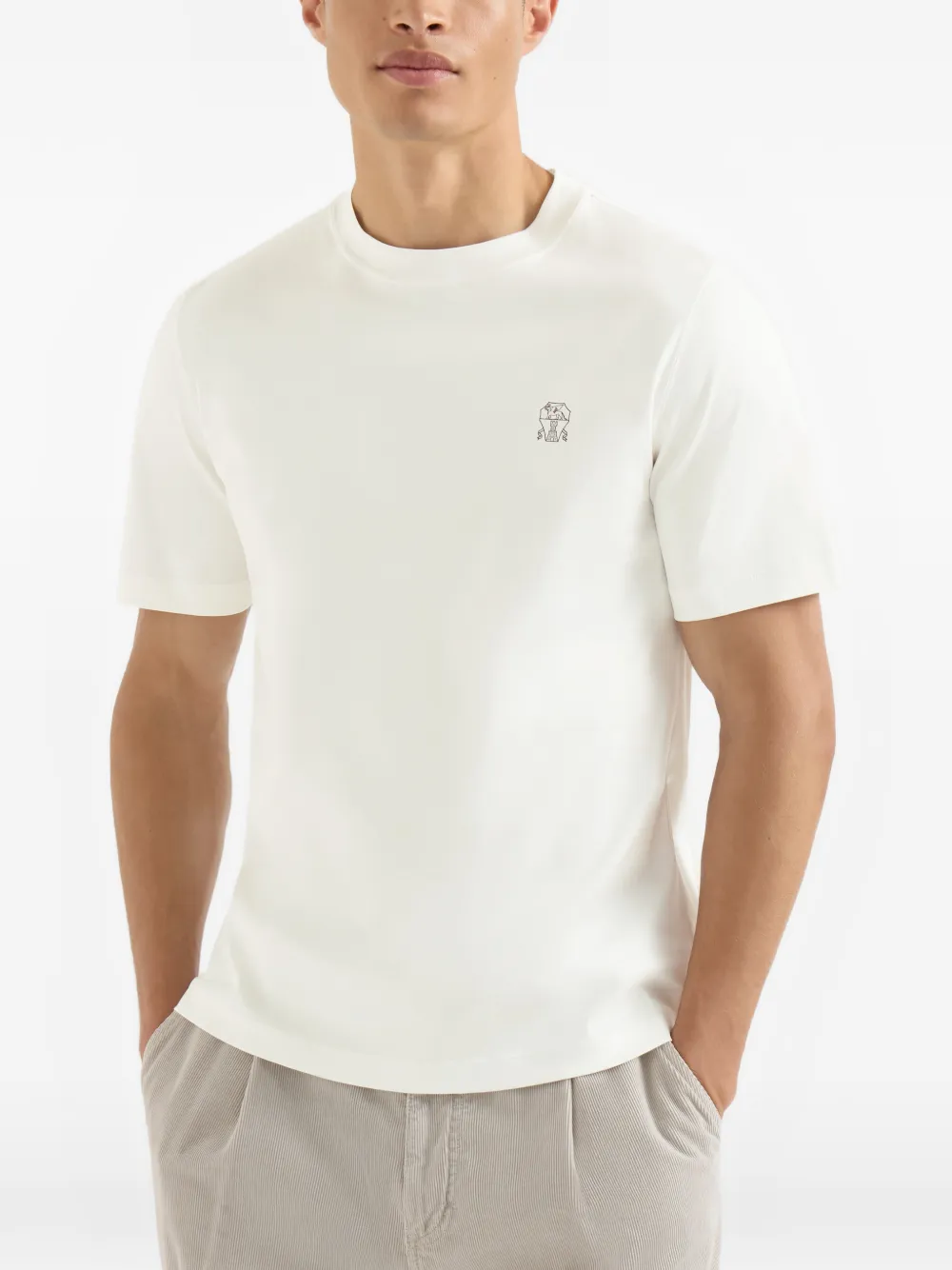 Brunello Cucinelli Jersey T-shirt met ronde hals en logo Wit