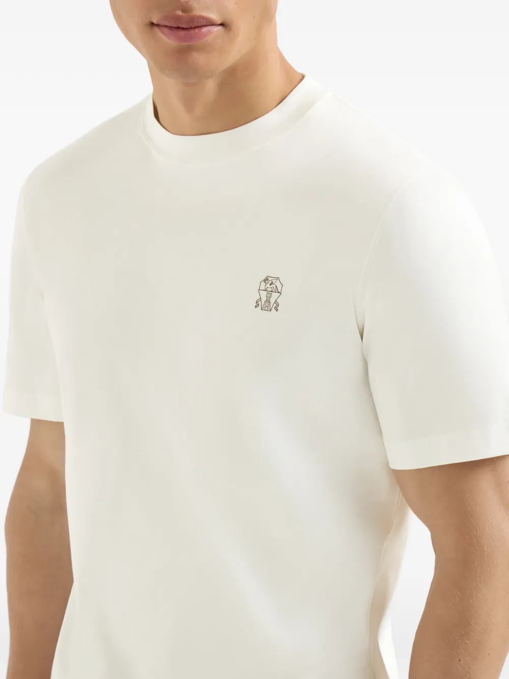 Brunello Cucinelli ニット Tシャツ オフホワイト Brunello Cucinelli Cotton Jersey Crew Neck T-shirt With Logo