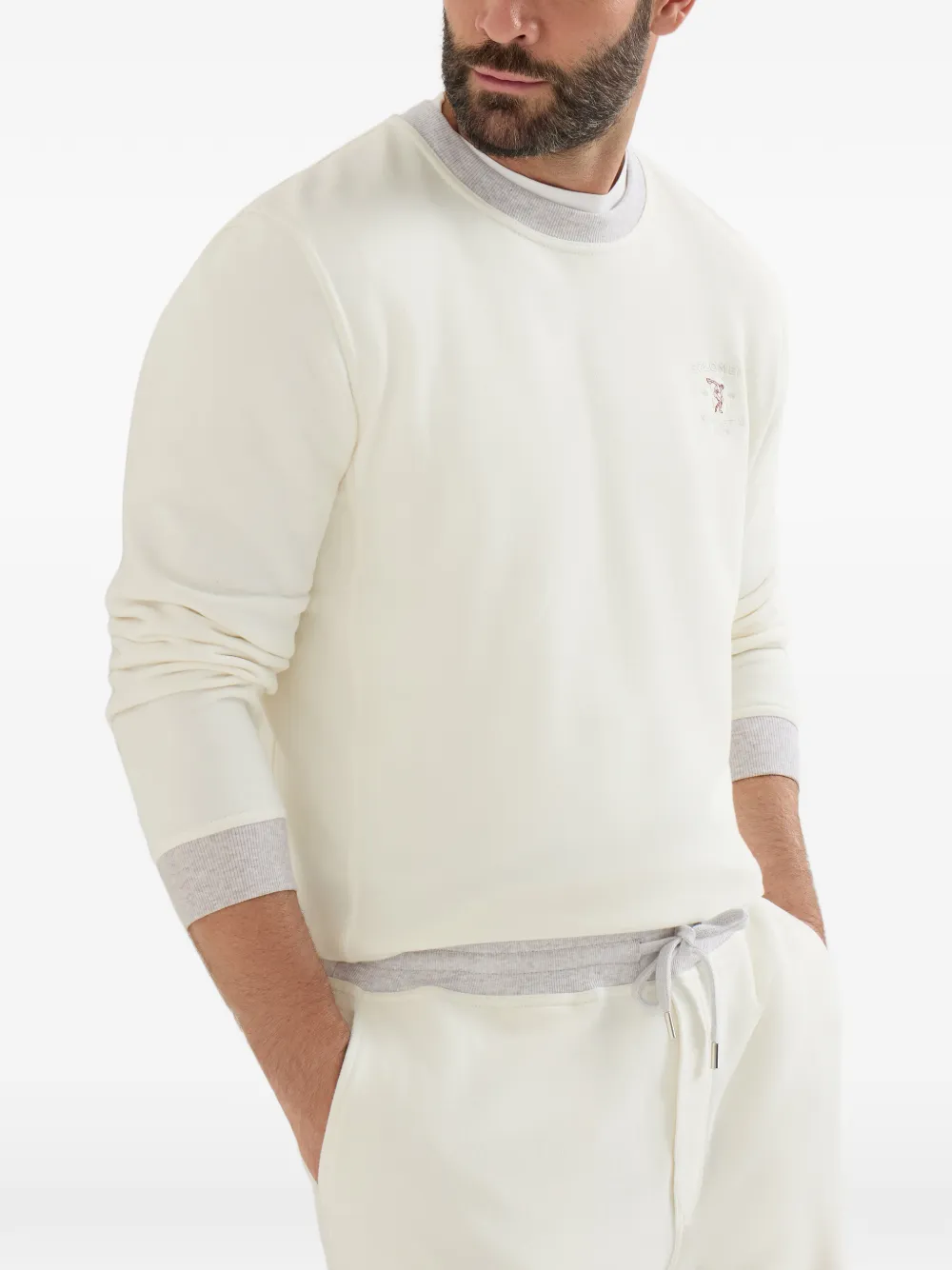 Brunello Cucinelli Katoen badstof sweater met borduurwerk Beige
