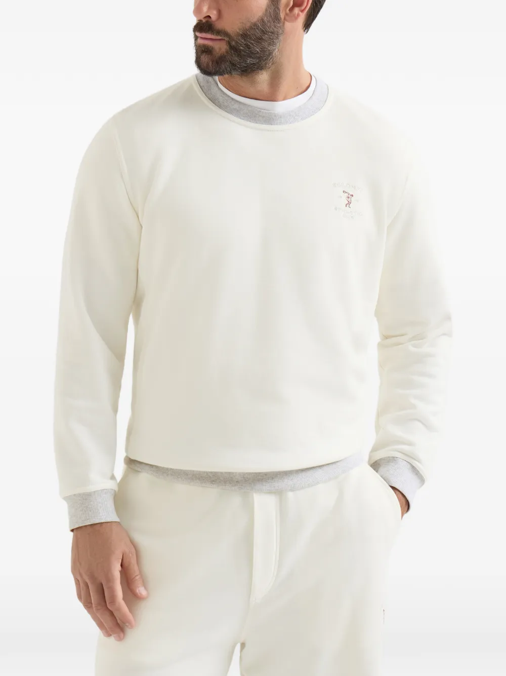 Brunello Cucinelli Katoen badstof sweater met borduurwerk Beige
