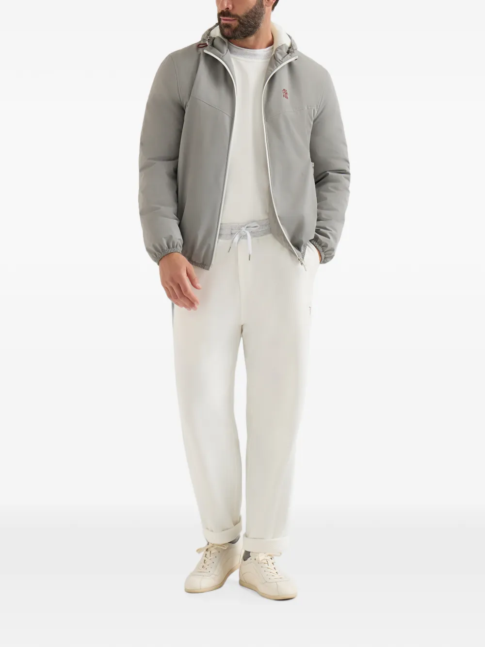Brunello Cucinelli Katoen badstof sweater met borduurwerk Beige