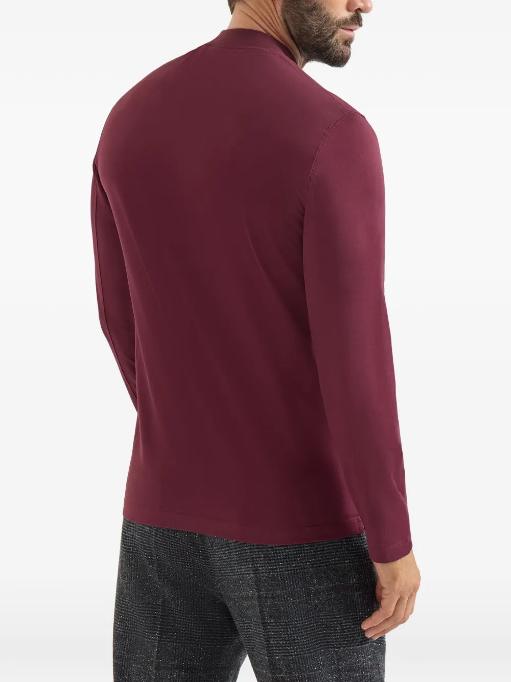Brunello Cucinelli T-shirt van katoenjersey met lange mouwen en opstaande kraag Rood