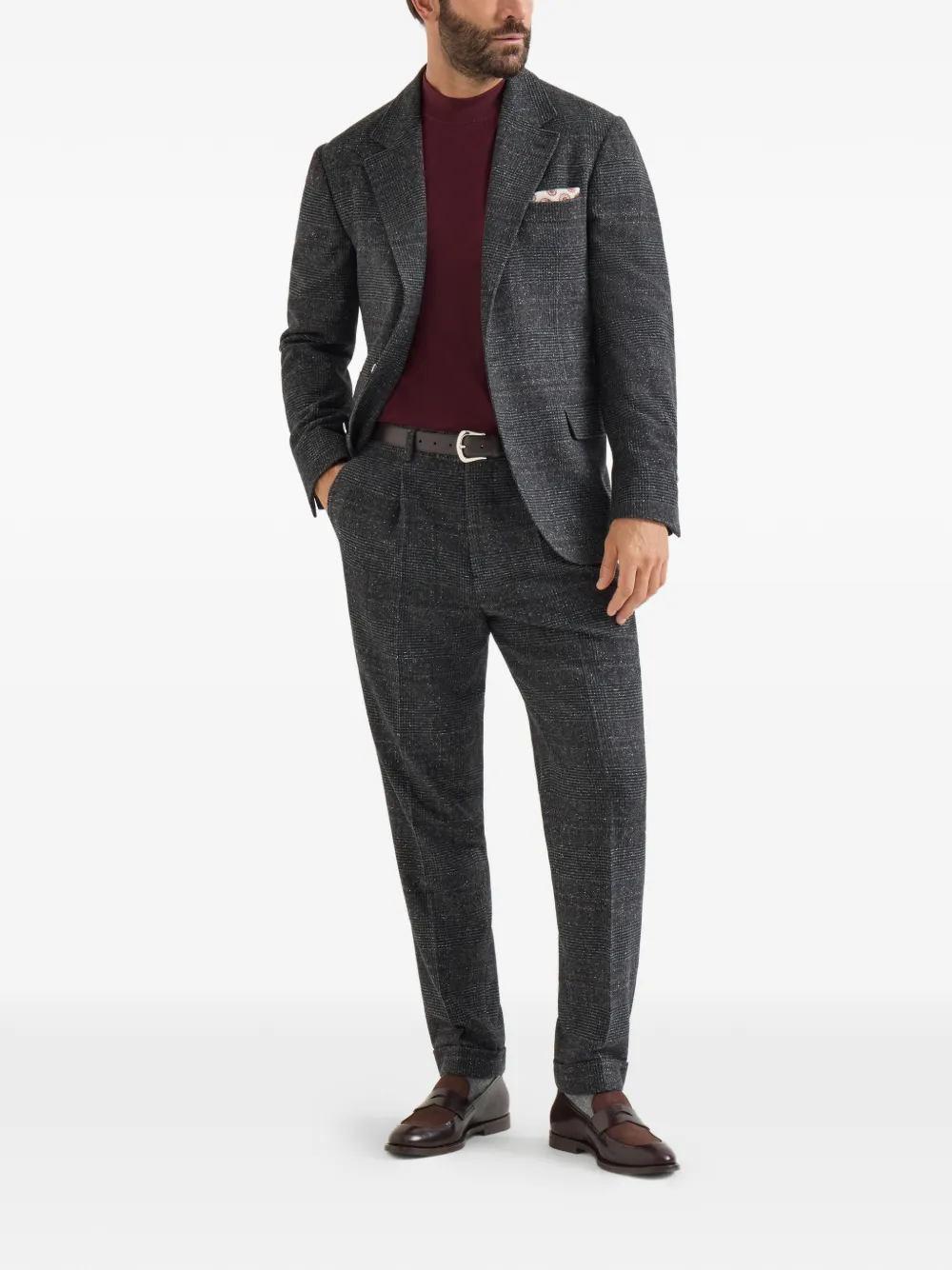 Brunello Cucinelli T-shirt van katoenjersey met lange mouwen en opstaande kraag Rood