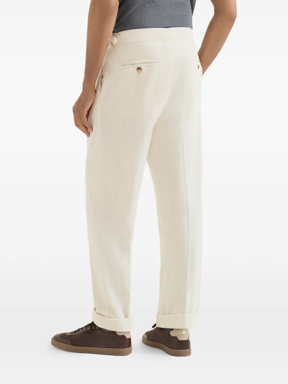 Brunello Cucinelli Katoenen fijngebreide ribfluwelen broek met dubbele plooien Beige