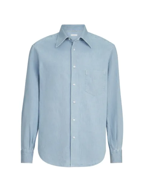 Brunello Cucinelli lightweight denim shirt with Italian collar and chest pocket