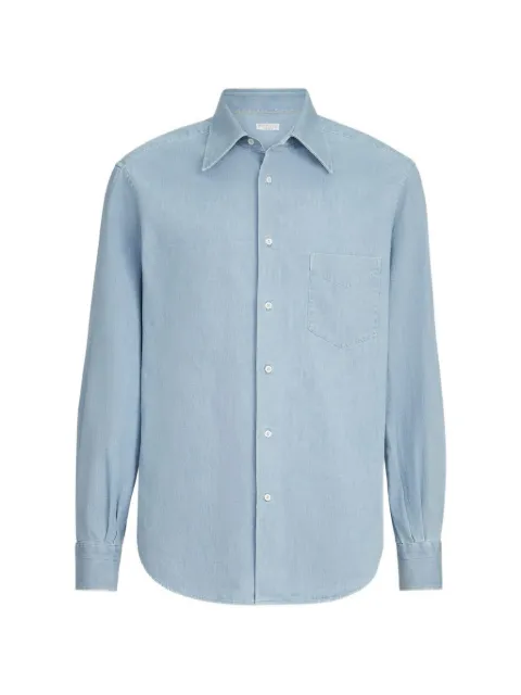 Brunello Cucinelli lightweight denim shirt with Italian collar and chest pocket