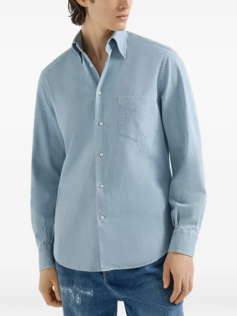 Brunello Cucinelli lightweight denim shirt with Italian collar and chest pocket