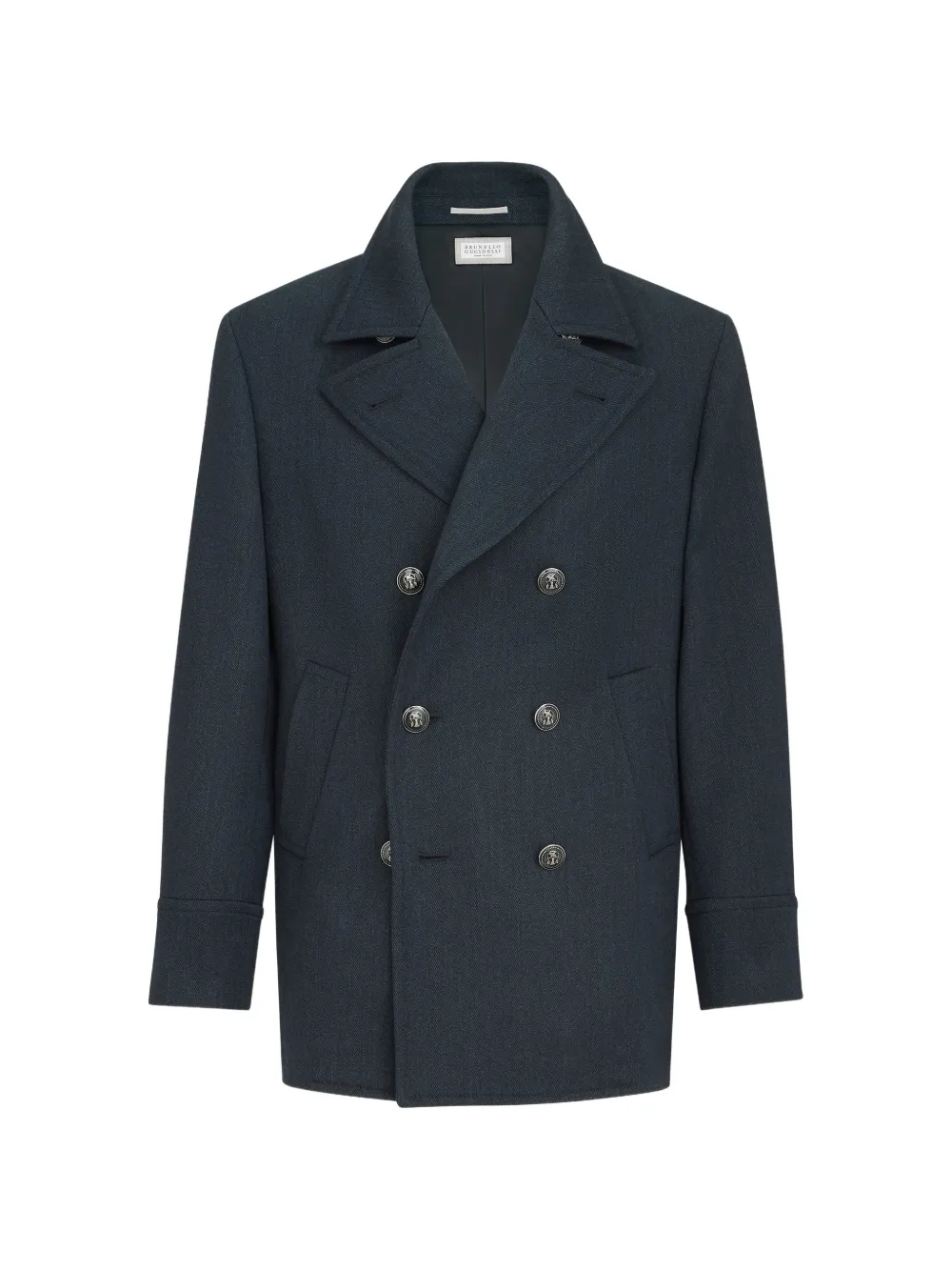 Brunello Cucinelli wool and cashmere cavalry pea coat with metal buttons - Blu