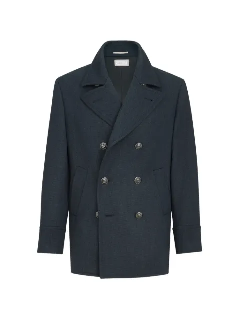 Brunello Cucinelli wool and cashmere cavalry pea coat with metal buttons