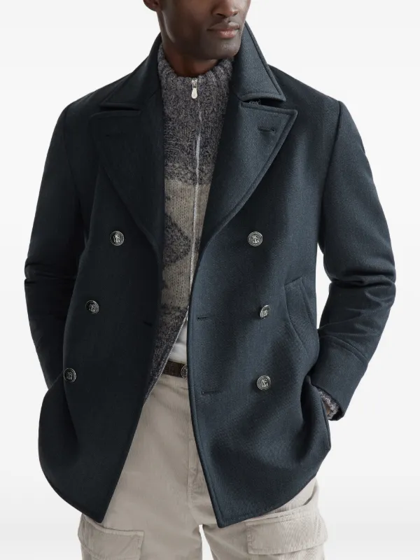 Brunello Cucinelli Wool And Cashmere Cavalry Pea Coat With Metal