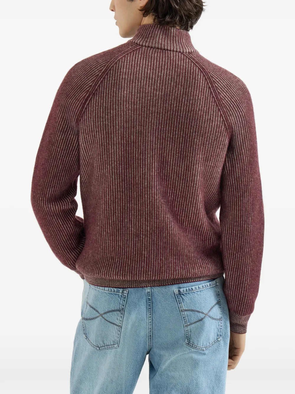 Brunello Cucinelli Kasjmier geribbeld vest met hoge hals en rits Rood