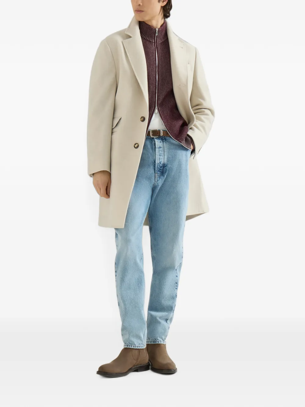 Brunello Cucinelli Kasjmier geribbeld vest met hoge hals en rits Rood