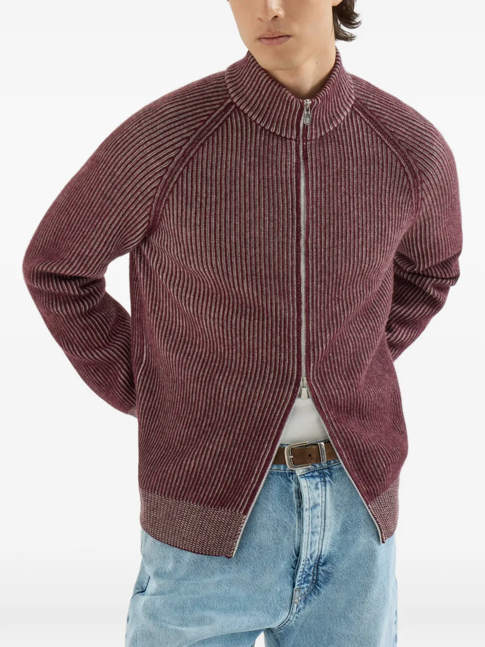 Brunello Cucinelli Kasjmier geribbeld vest met hoge hals en rits Rood