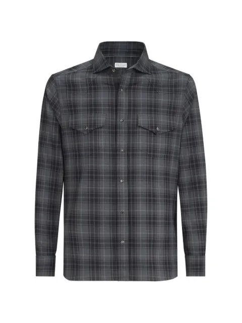 Brunello Cucinelli cotton madras western shirt